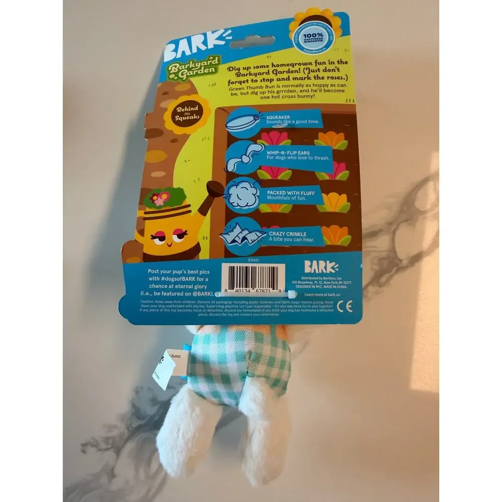 BARK Barkyard Garden Green Thumb Bun Bunny Dog Toy Squeaker XS-M NWT